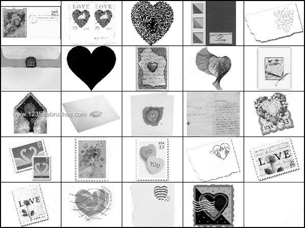 Valentine Photoshop Brushes Heart – Postage – Love Letters – Postcards – Envelopes