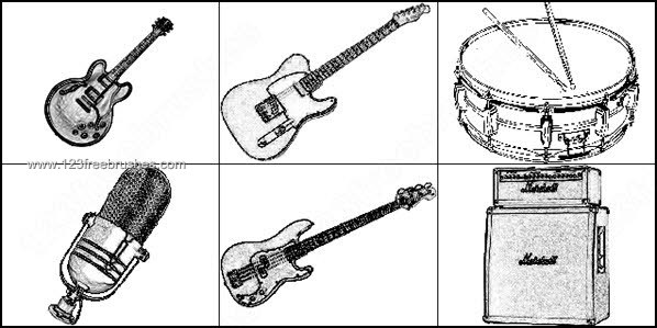 Free Guitar – Drum – Microphone Photoshop Brushes