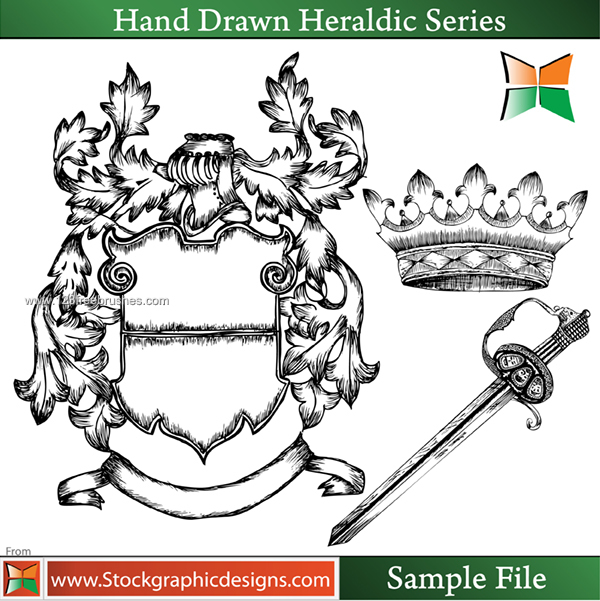 Hand Drawn Coat of Arms with Shield – Crown – Sword
