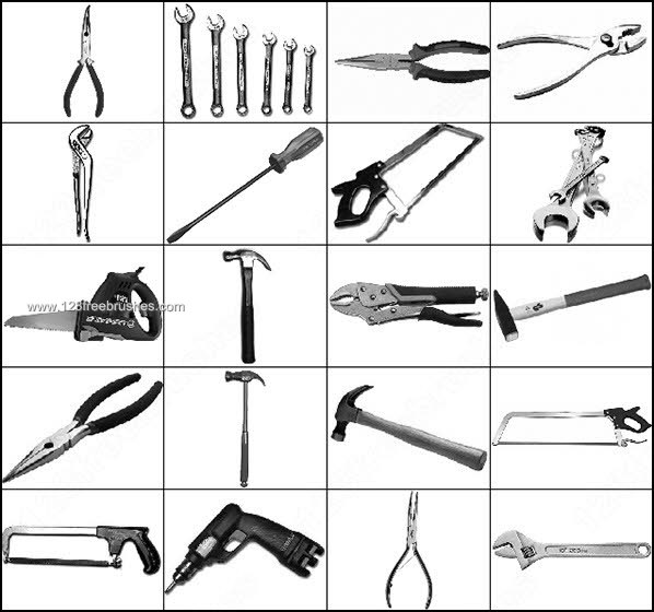 Tools Brushes Photoshop – Screwdriver – Wrench – Pliers – Cutter – Hammer