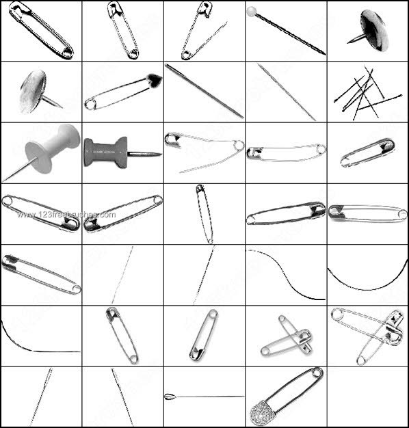 Safety Pins and Sewing Needle Photoshop Brushes