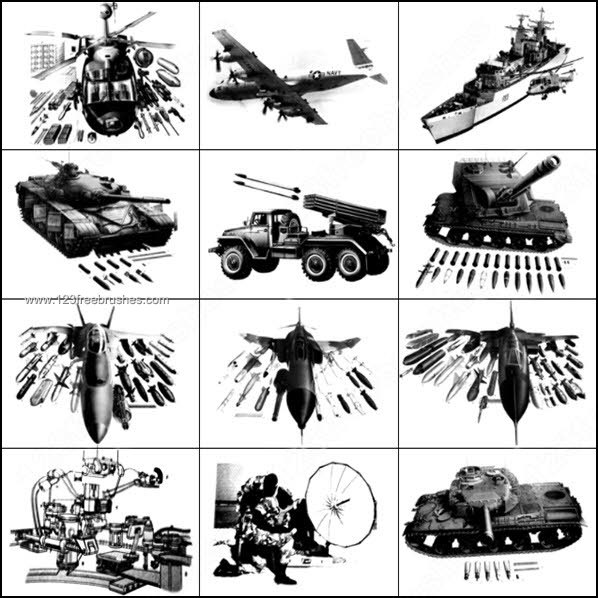 Free Military Brushes Photoshop – Airplane – Helicopter – Tank