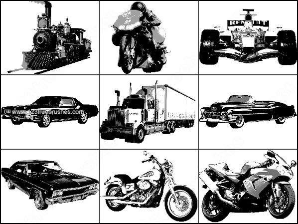 Vintage – Car – Motorcycle – Train – Truck Brushes Photoshop