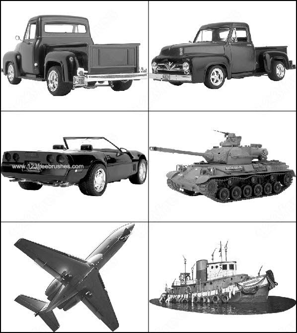 Free Photoshop Brushes Ship – Airplane – Old Car – Military Tank